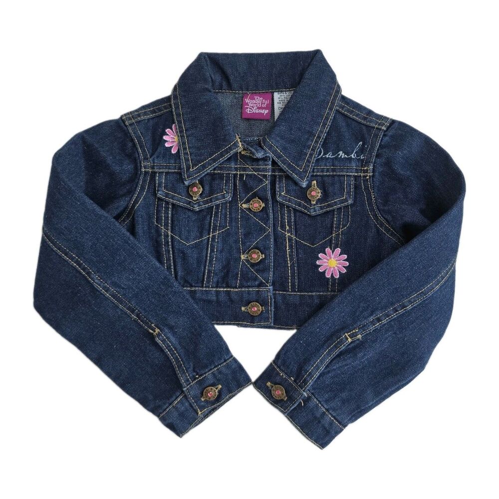 The Wonderful World of Disney Bambi Denim Jacket Girls Size 4/5 Cropped NWOT